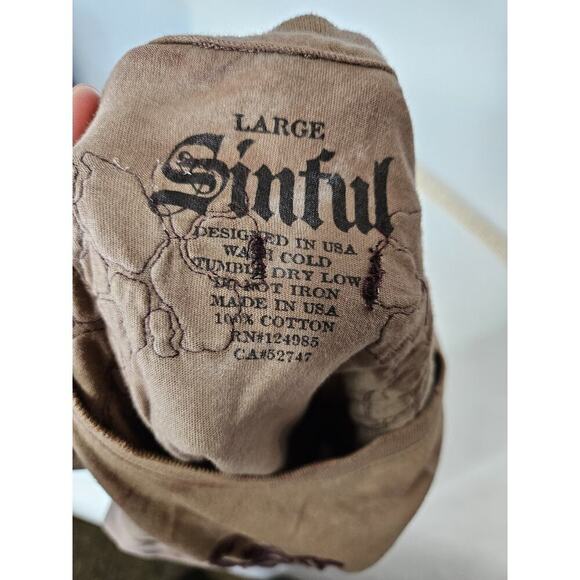 Affliction Sinful Women's L Brown Grunge Skater Distressed Y2K Wings Shirt - Picture 5 of 5